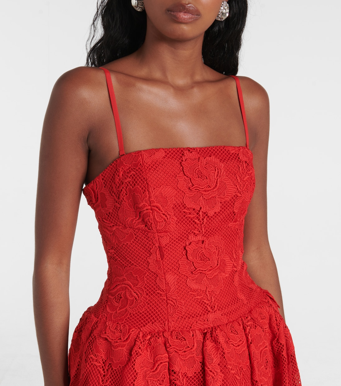 Abito bustier midi in pizzo  | Self-Portrait