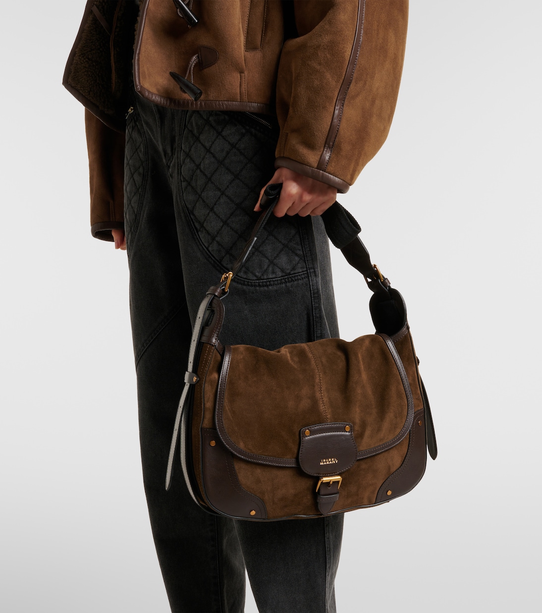 Sierra leather-trimmed suede shoulder bag | Isabel Marant