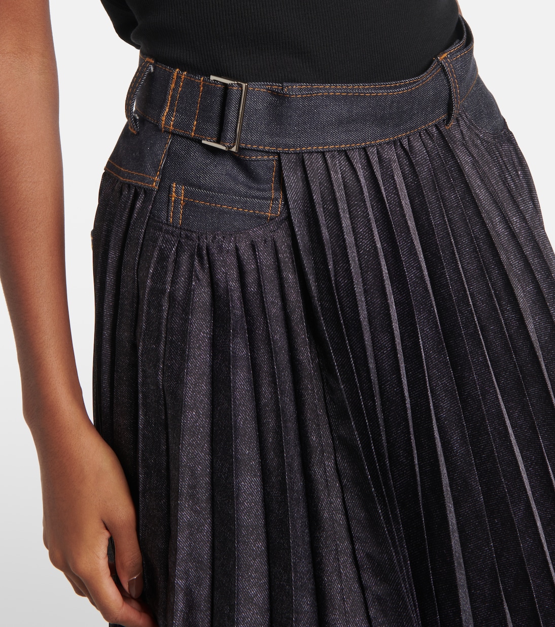 Falda midi plisada de denim | Sacai