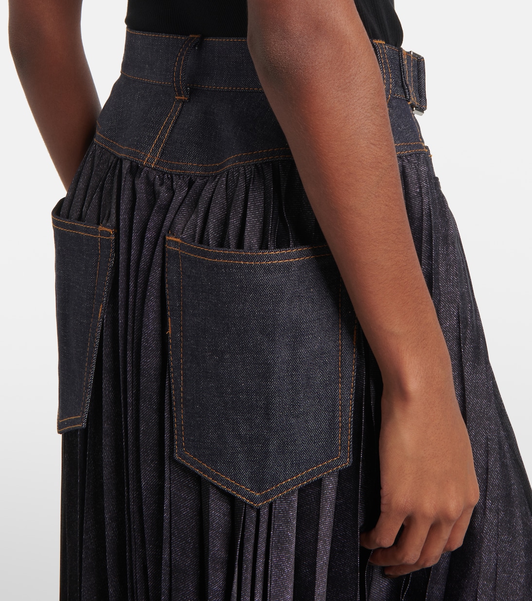 Falda midi plisada de denim | Sacai