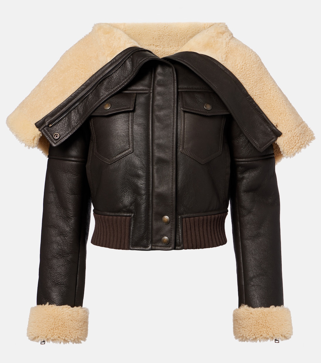 Cropped shearling-trimmed leather jacket | McQueen