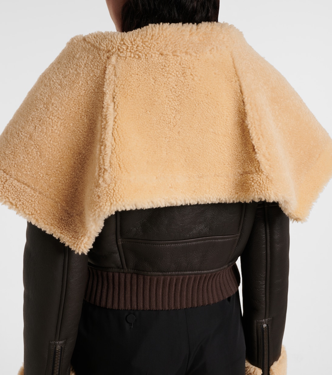 Cropped shearling-trimmed leather jacket | McQueen