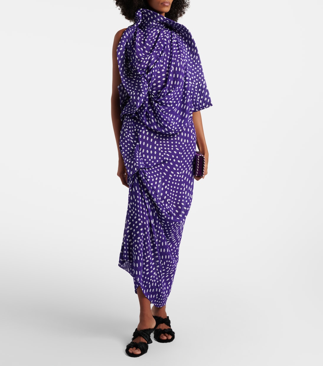 Draped polka-dot satin midi dress | Dries Van Noten
