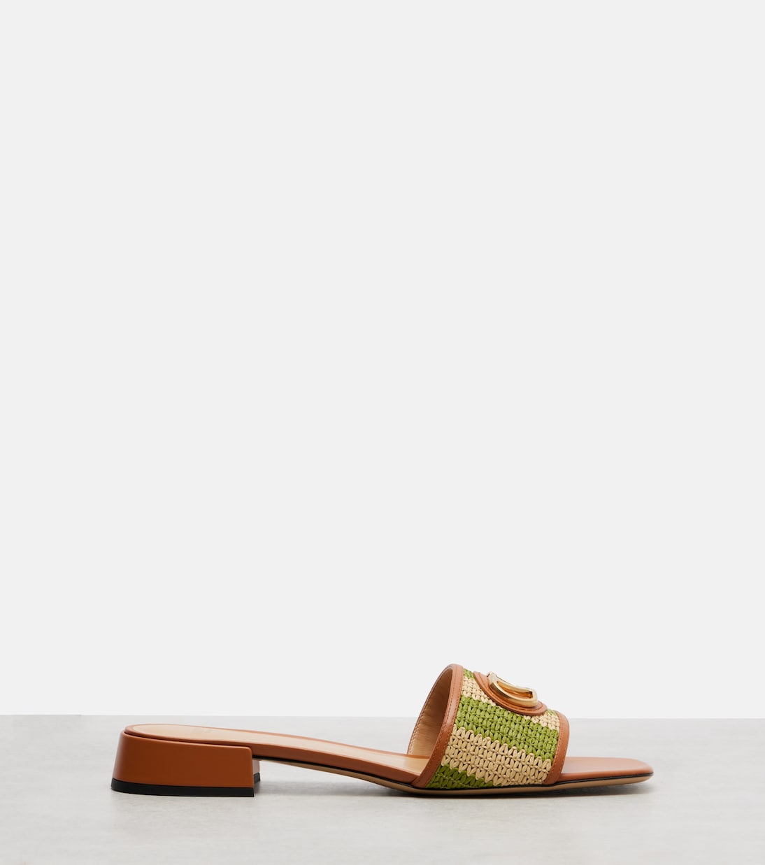 VLogo leather-trimmed raffia slides | Valentino Garavani