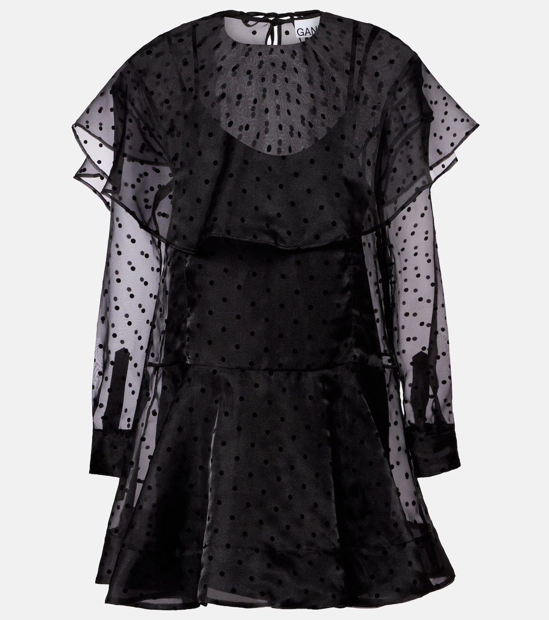 Vestido corto de organza con lunares | Ganni