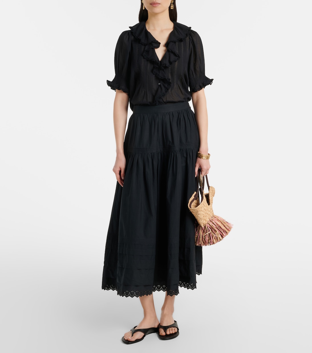 Sebastiane cotton poplin midi skirt | Dôen