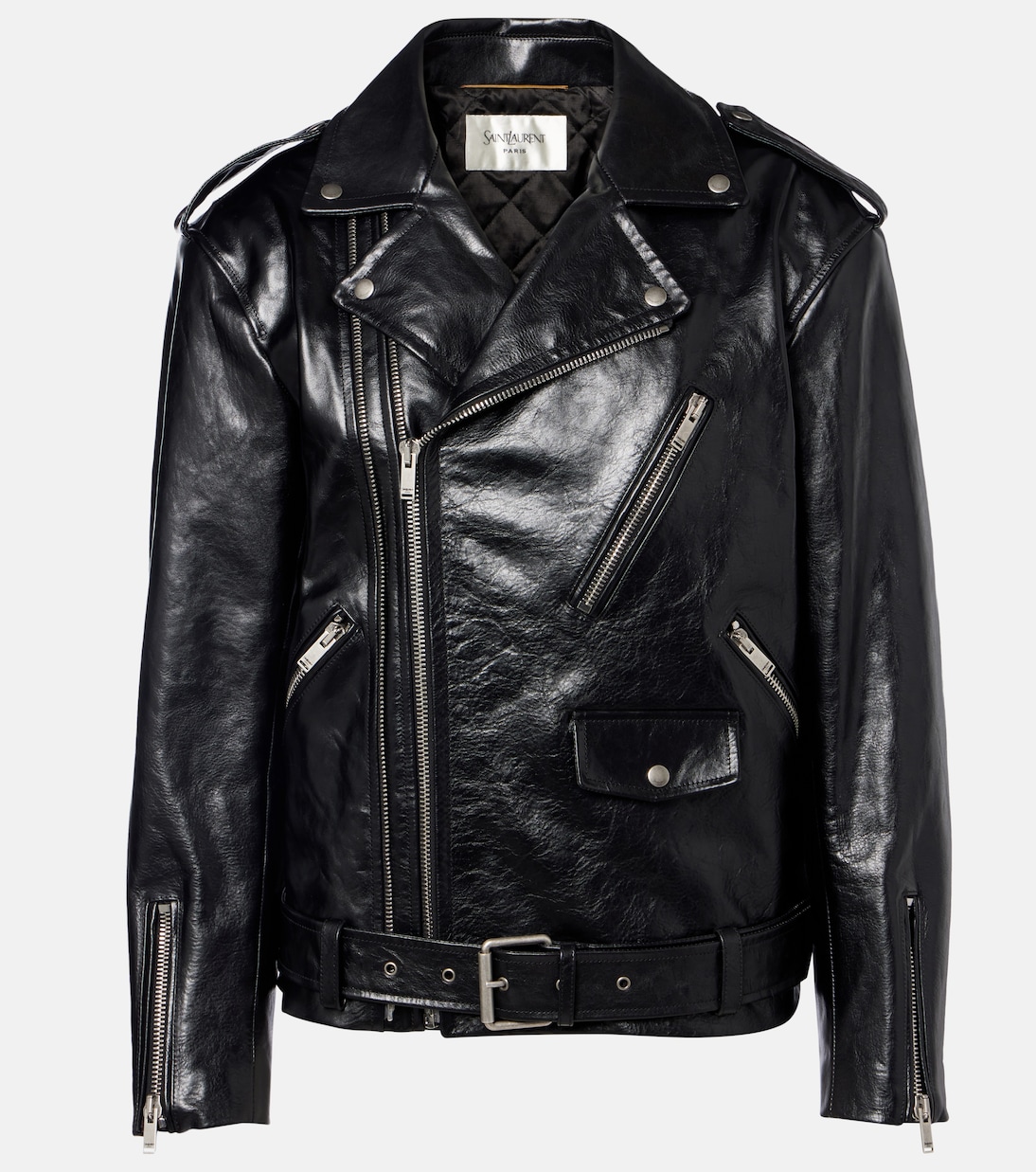 Wattierte Bikerjacke aus Leder | Saint Laurent