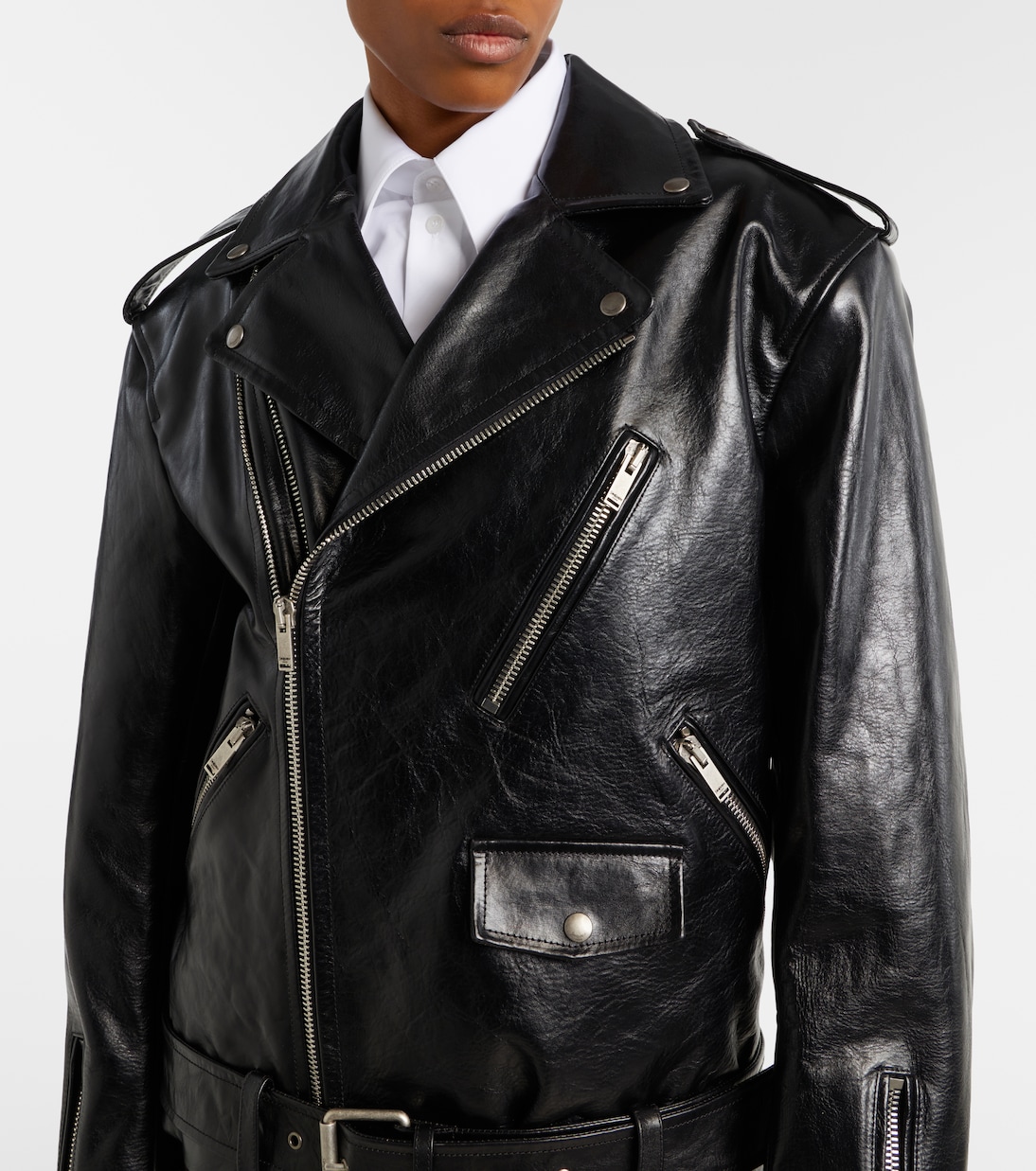 Wattierte Bikerjacke aus Leder | Saint Laurent