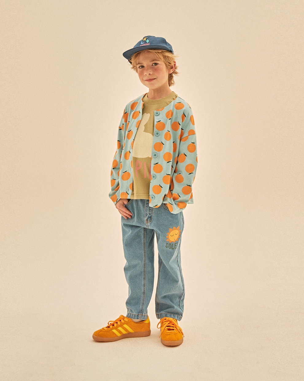 Cardigan Orange in jacquard di cotone | Jellymallow
