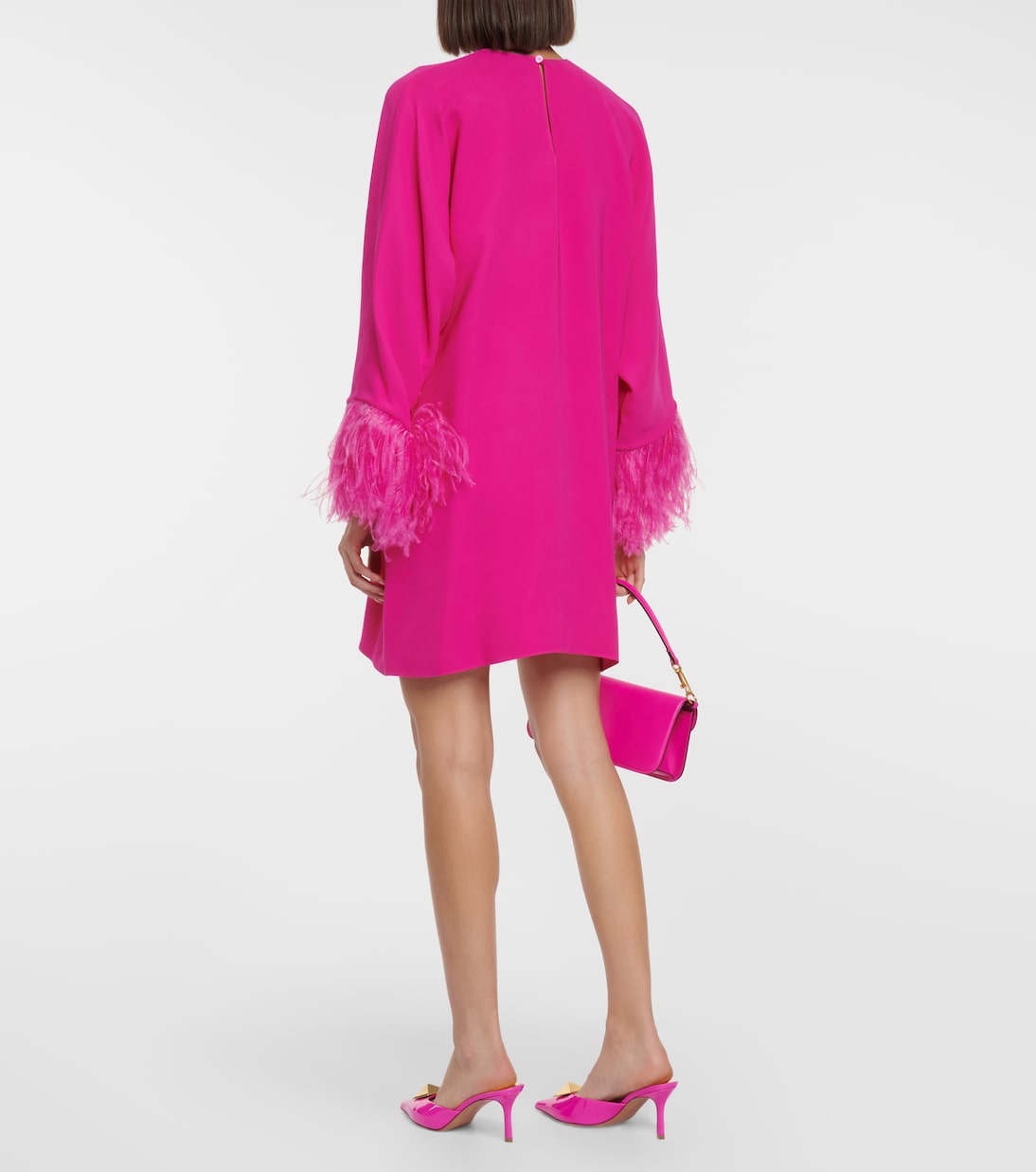 Feather-trimmed silk cady minidress | Valentino