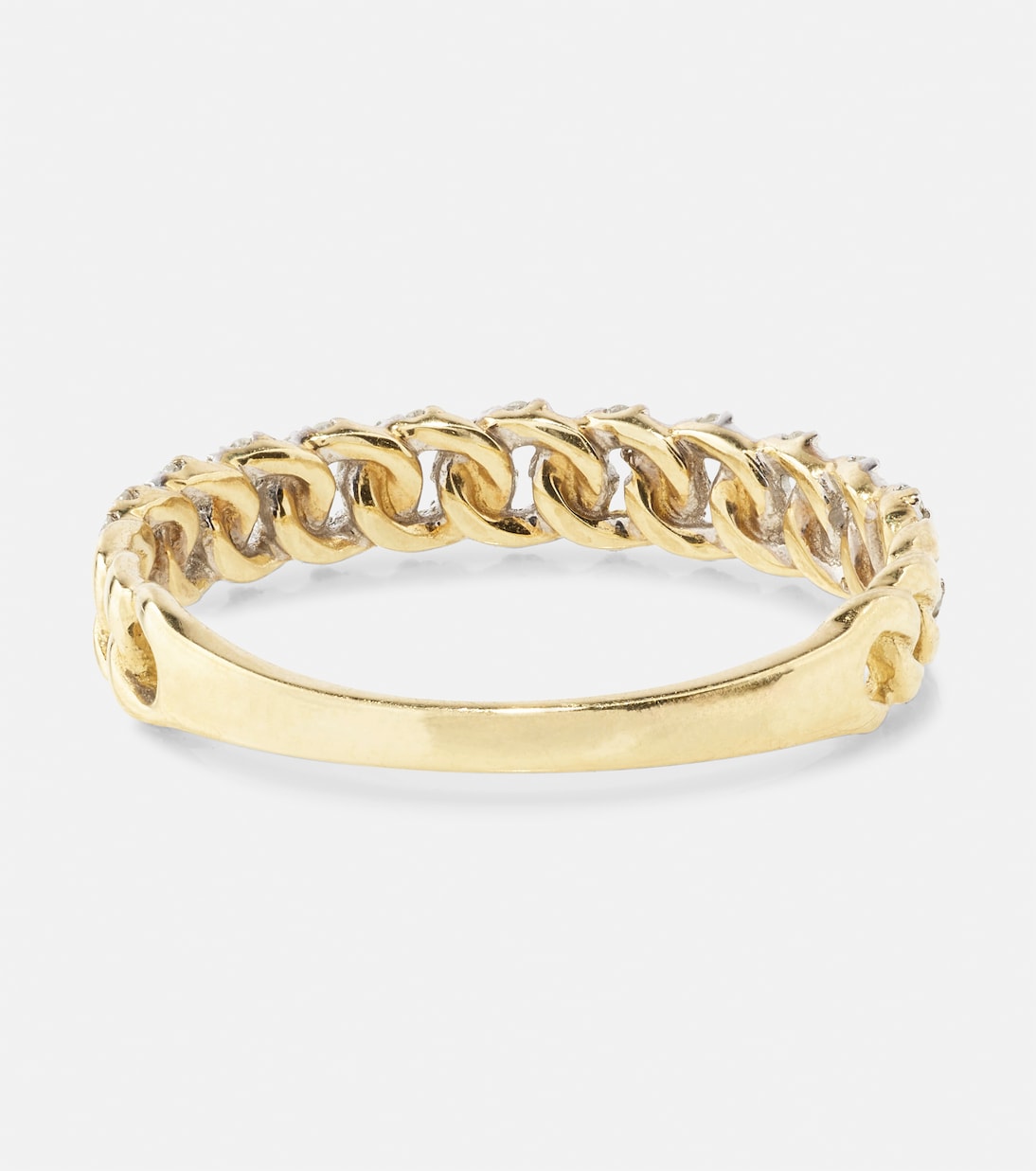 Anello in oro giallo 10kt con catenella e diamanti, stile giovane e moderno