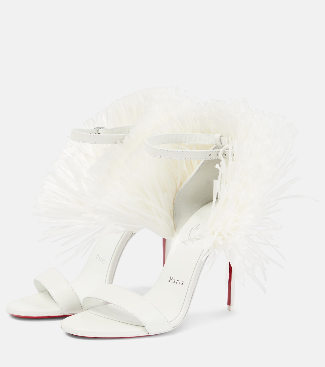 Bridal Loubigirl 100 raffia-trimmed leather sandals | Christian Louboutin