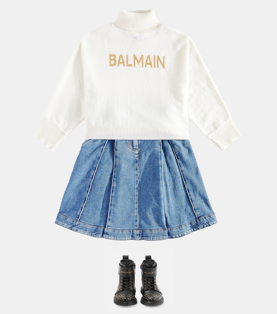 Falda plisada de denim | Balmain Kids