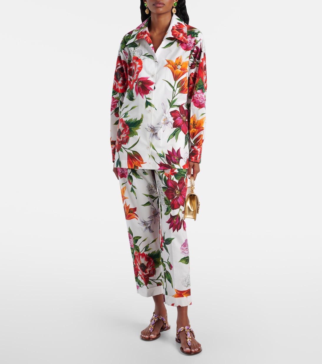Camicia oversize in cotone con stampa floreale | Dolce&Gabbana