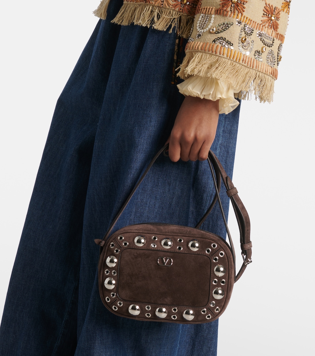 Borsa a tracolla Nellcôte Small in suede | Valentino Garavani