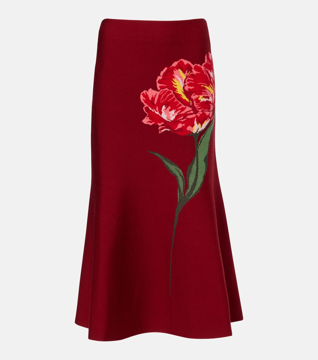 Falda midi de lana y algodón en jacquard floral | Carolina Herrera