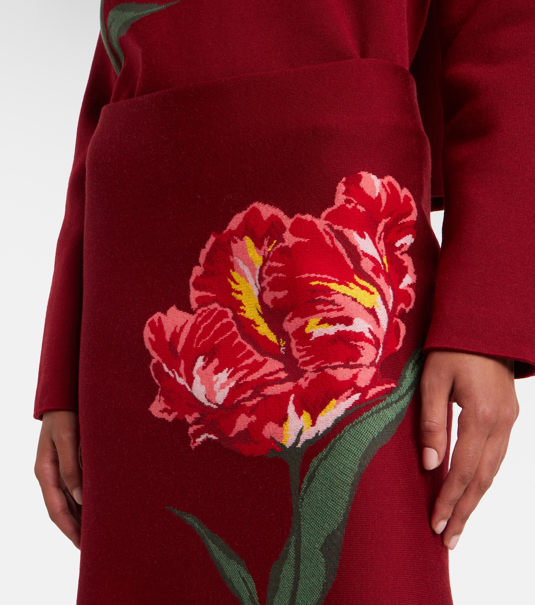 Falda midi de lana y algodón en jacquard floral | Carolina Herrera