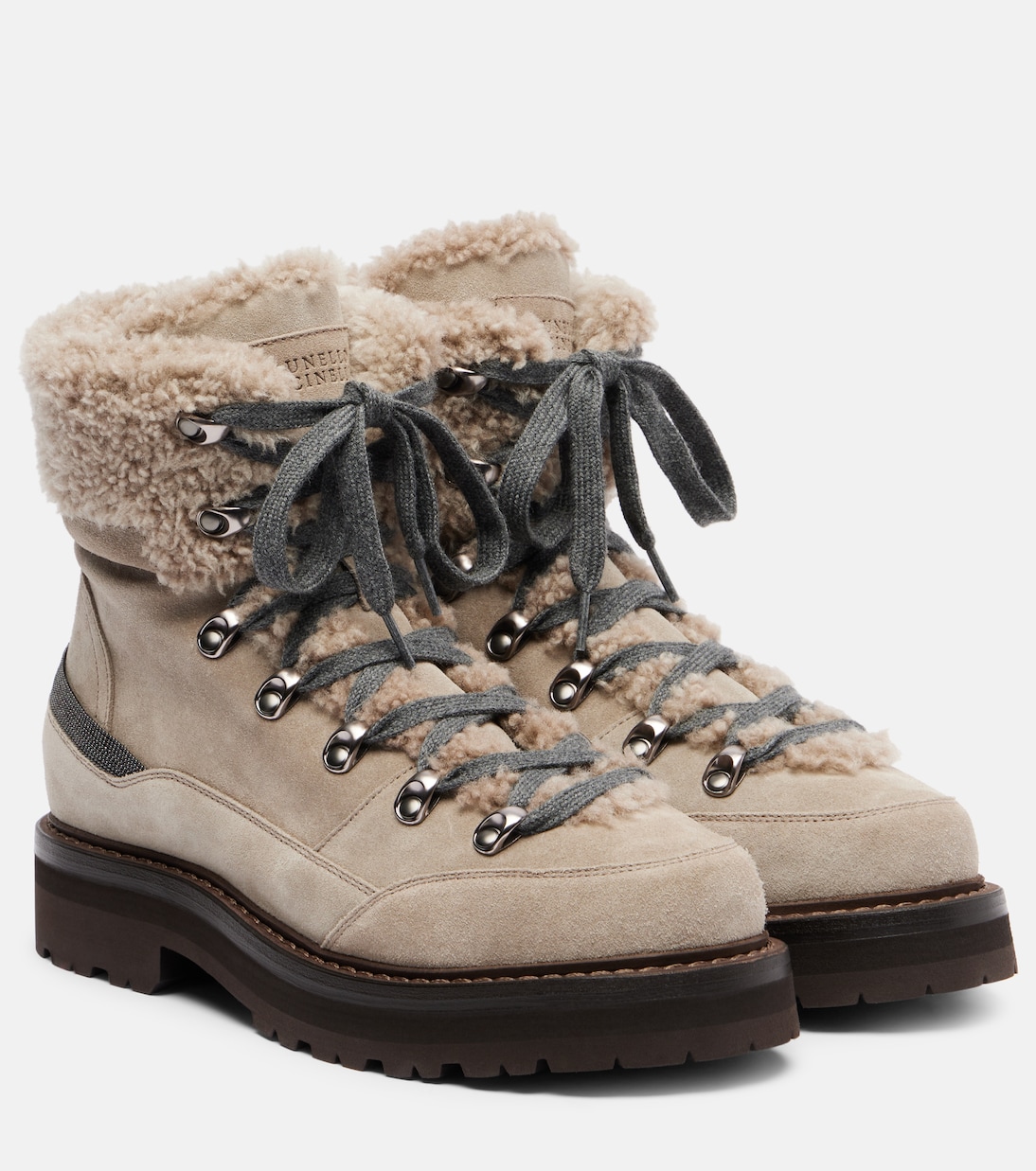 Shearling-lined suede lace-up boots | Brunello Cucinelli