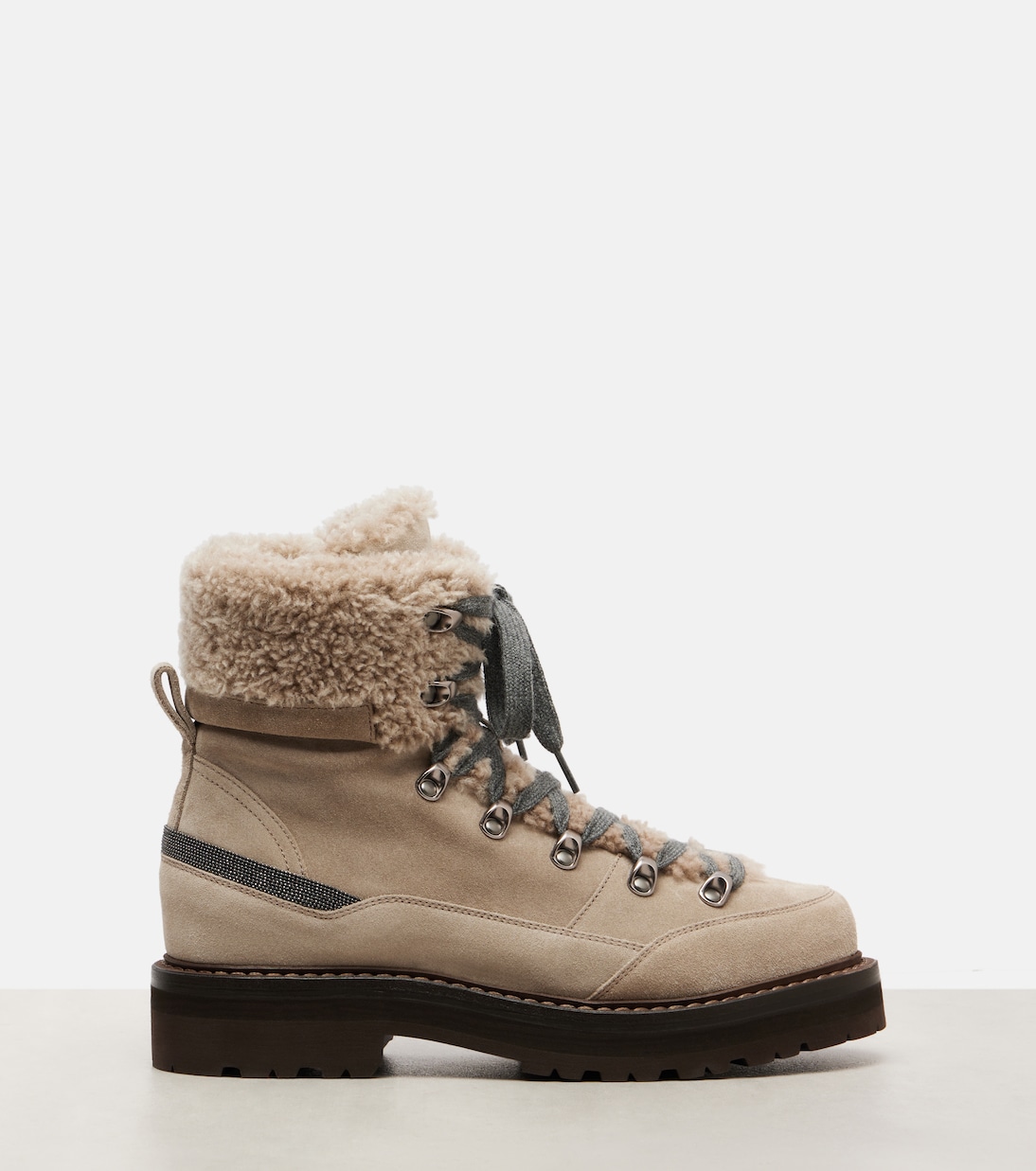 Shearling-lined suede lace-up boots | Brunello Cucinelli