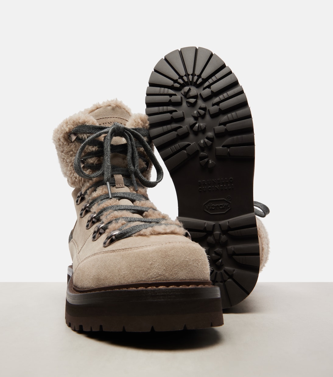 Shearling-lined suede lace-up boots | Brunello Cucinelli
