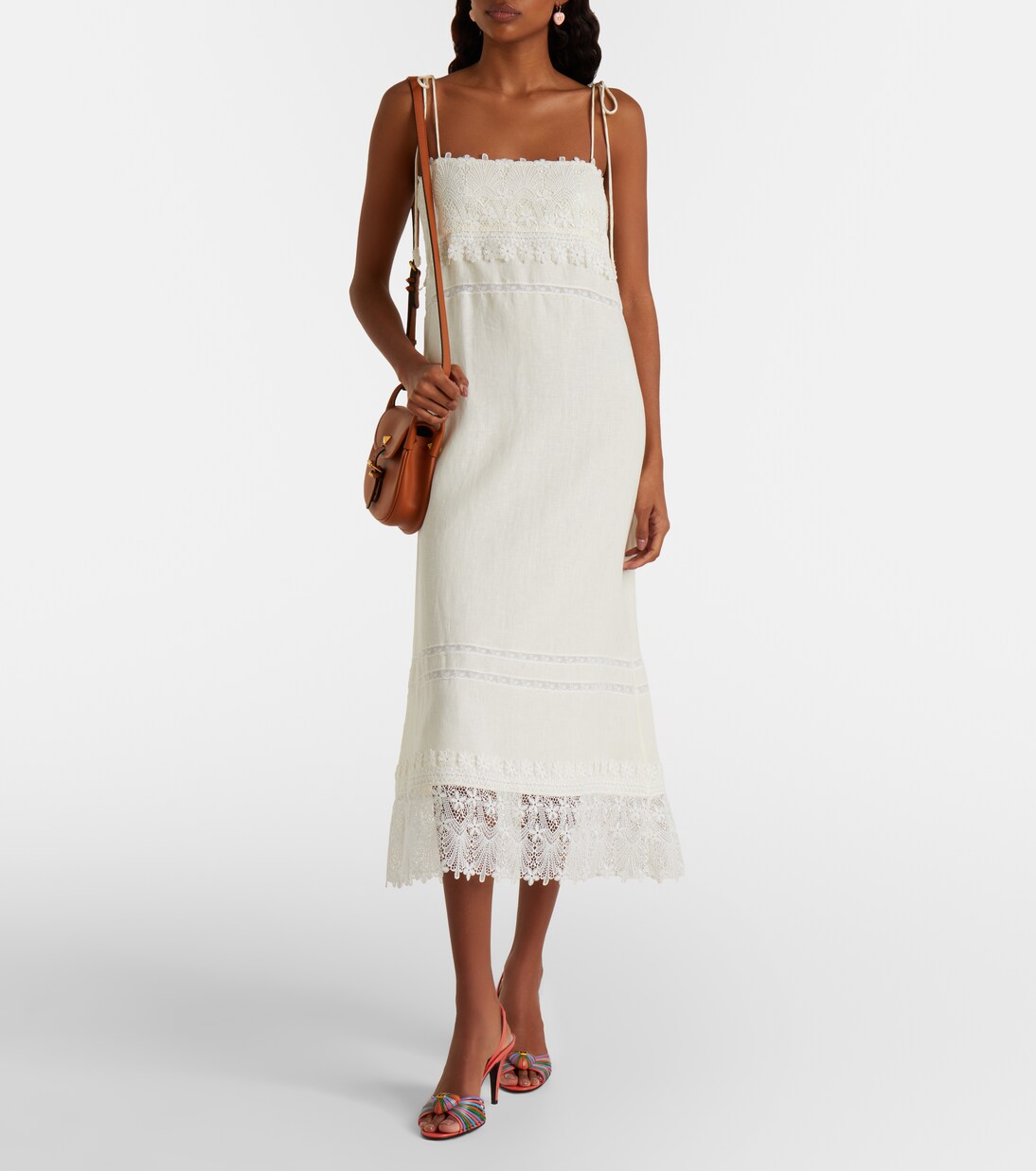 Lace-trimmed linen midi dress | Valentino