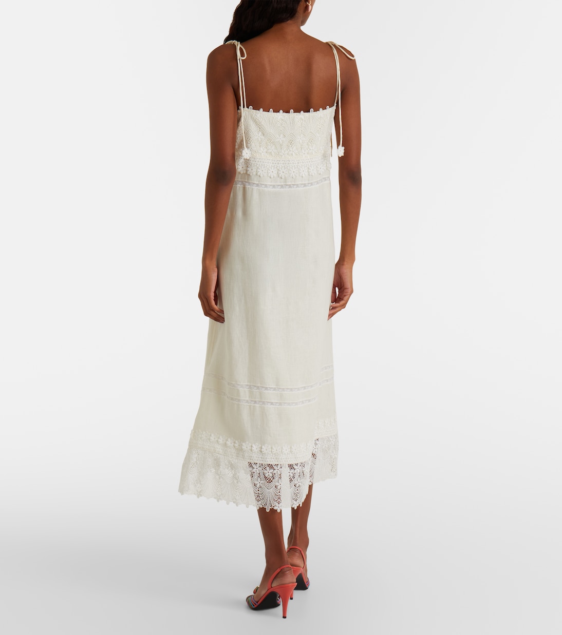 Lace-trimmed linen midi dress | Valentino