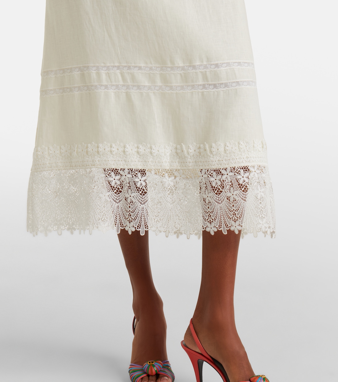 Lace-trimmed linen midi dress | Valentino