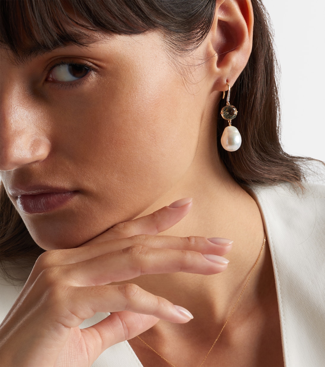 14kt gold drop earrings with amethysts, pearls, and diamonds | Mateo