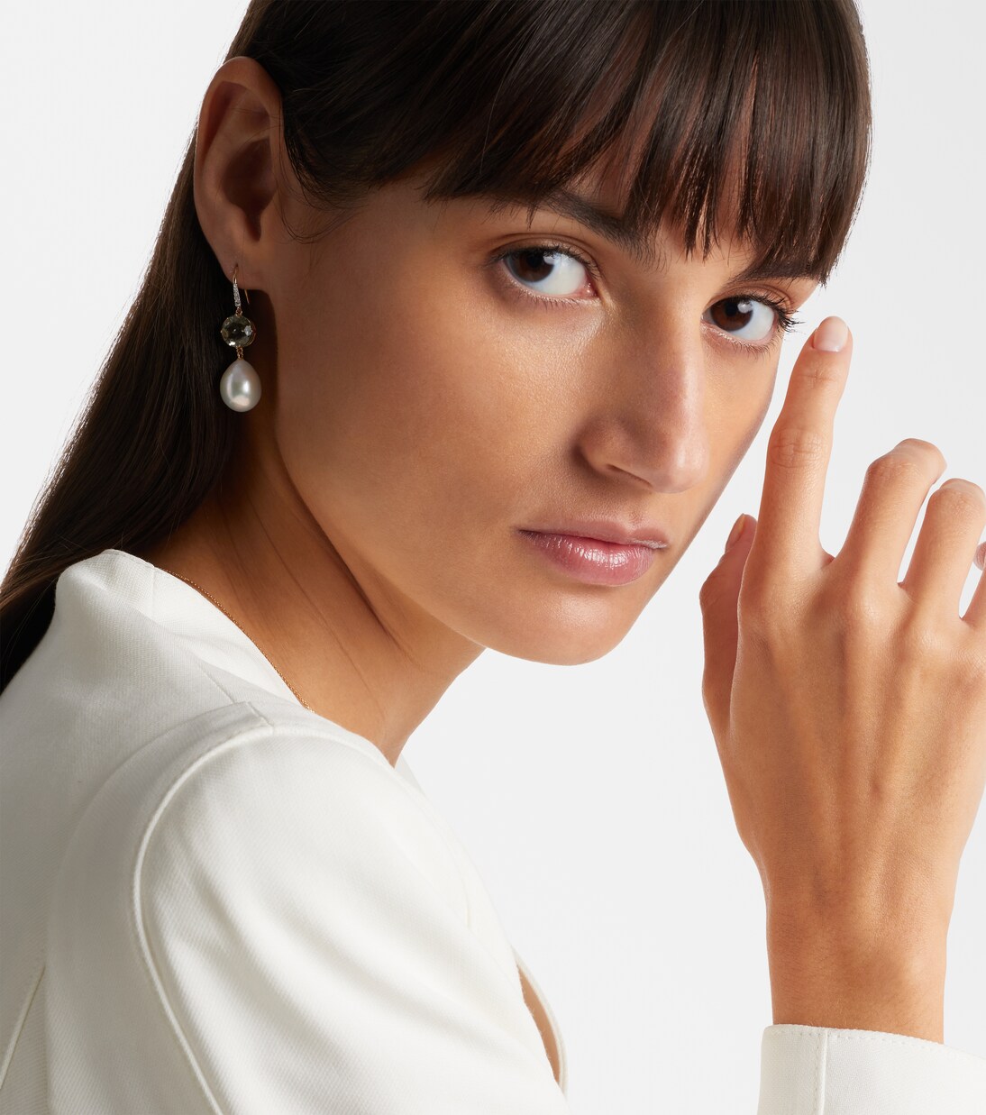 14kt gold drop earrings with amethysts, pearls, and diamonds | Mateo
