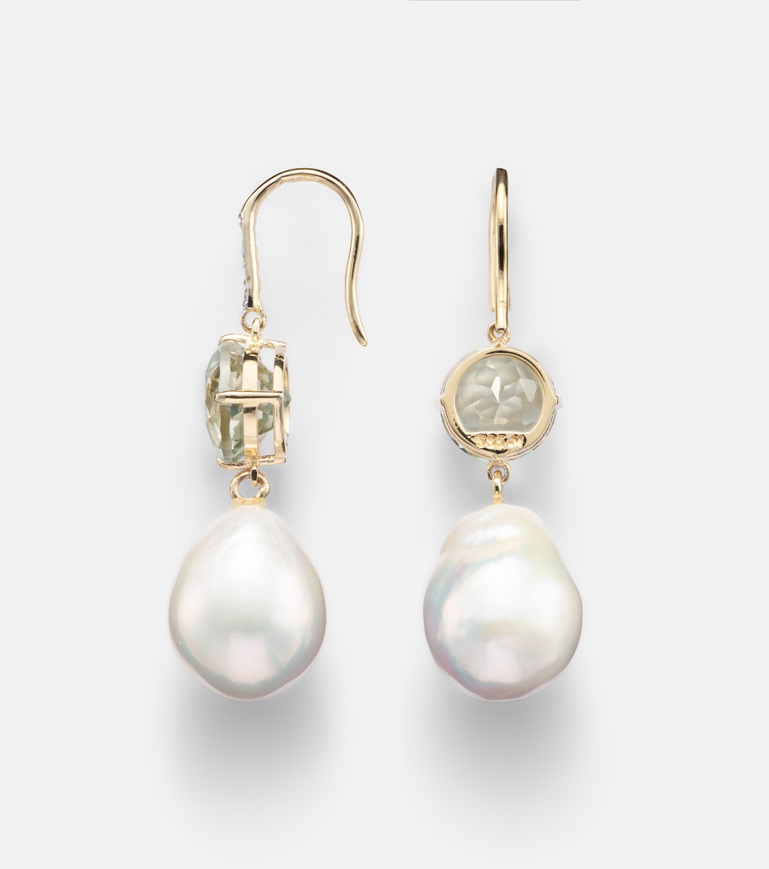 14kt gold drop earrings with amethysts, pearls, and diamonds | Mateo