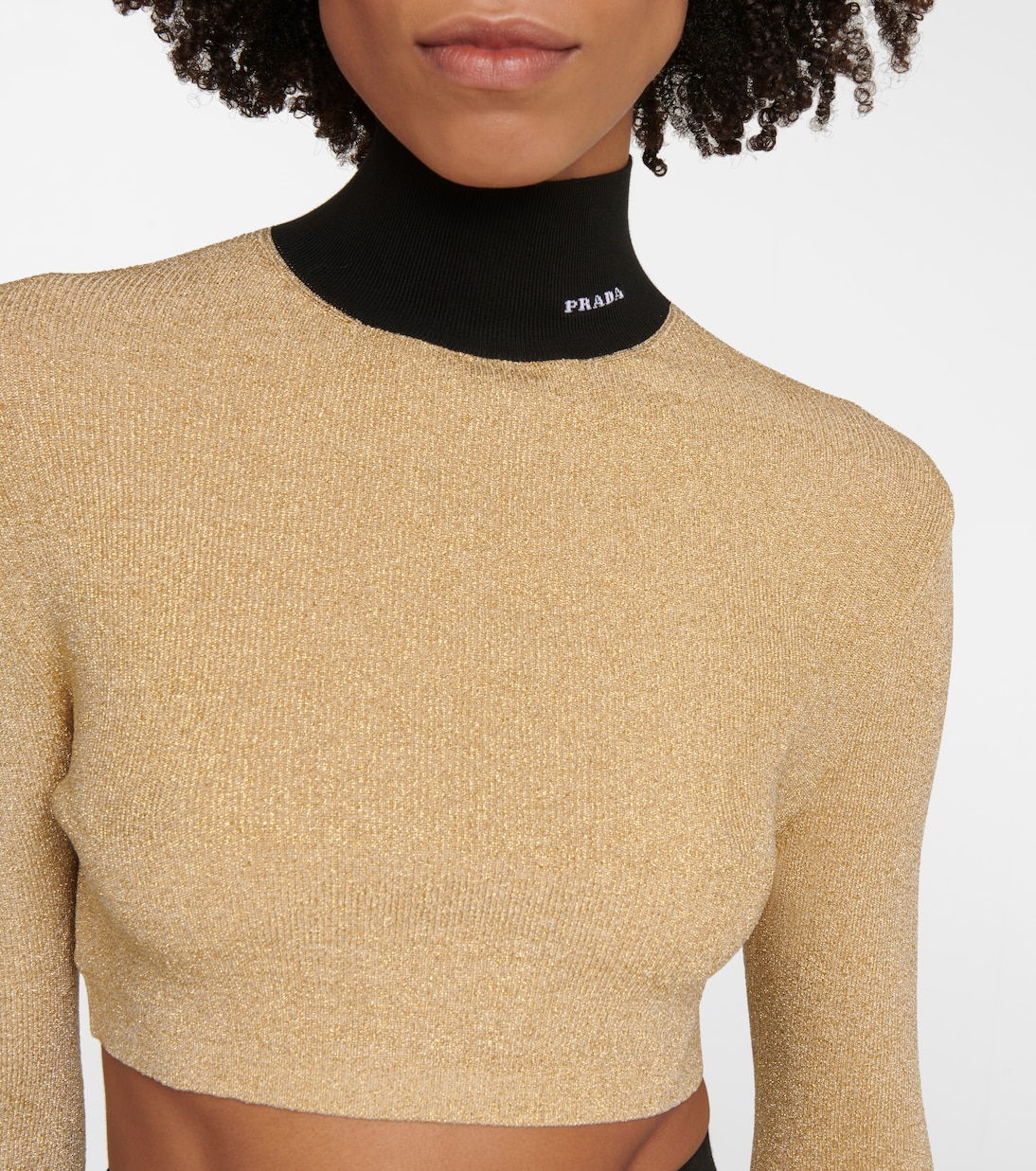 Pull à col roulé raccourci en lamé | Prada