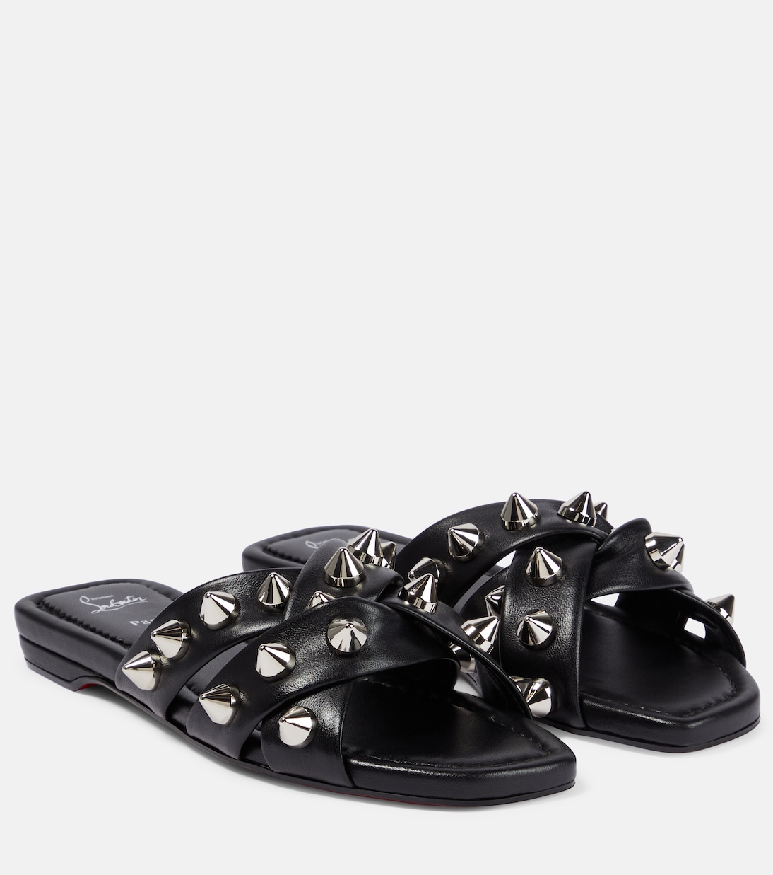 Miss Spike Club embellished leather slides in black Christian Louboutin Mytheresa