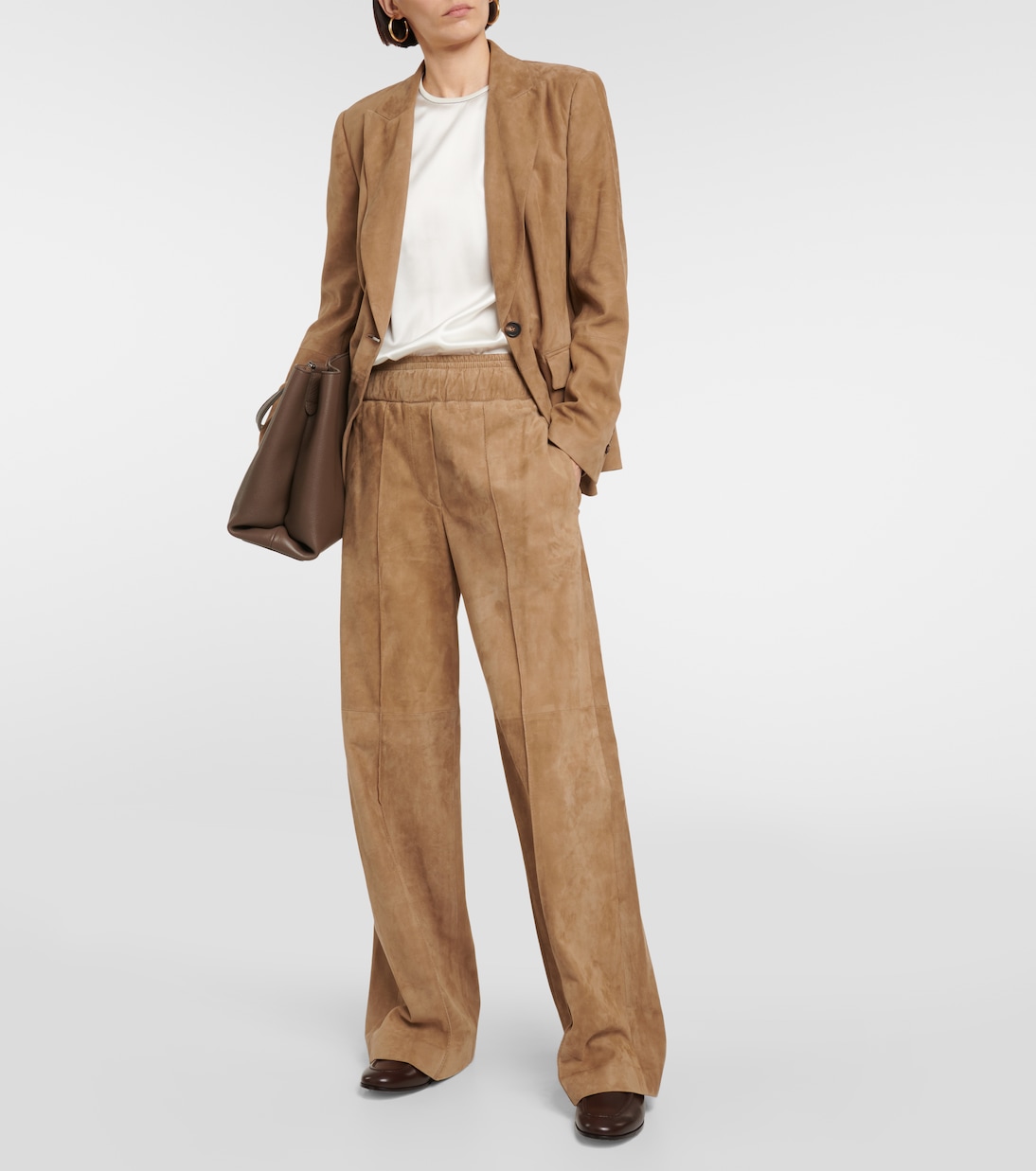 Pantaloni a gamba larga in suede | Brunello Cucinelli
