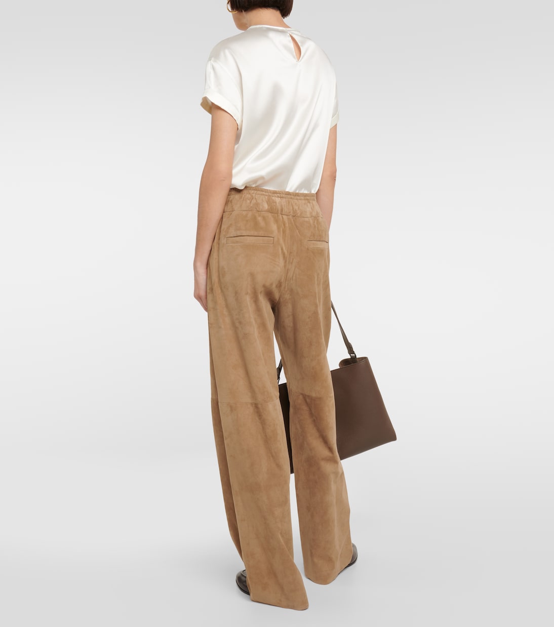 Pantaloni a gamba larga in suede | Brunello Cucinelli
