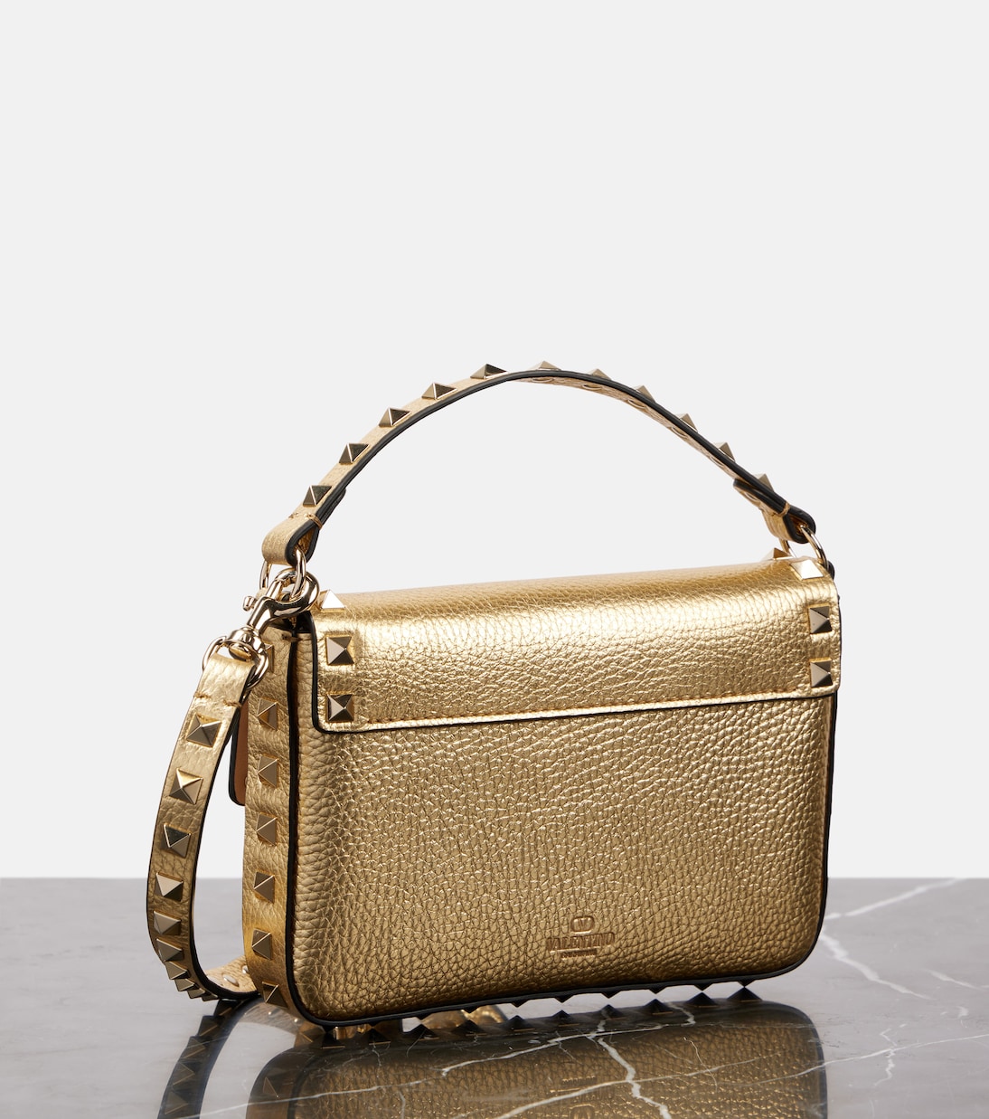 Schultertasche Rockstud Mini aus Metallic-Leder | Valentino Garavani