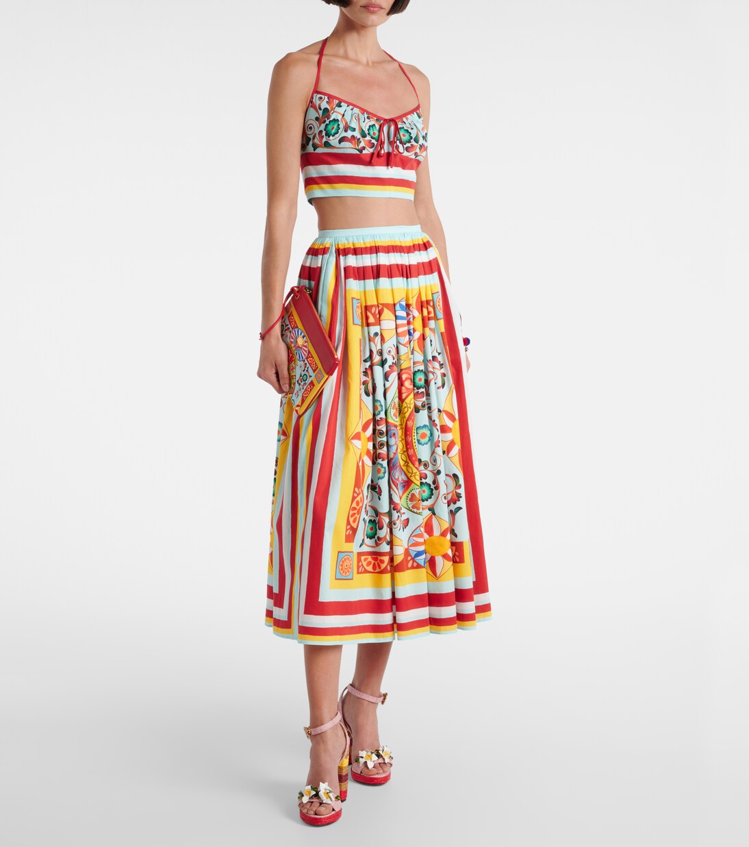 Pleated printed cotton midi skirt | Dolce&Gabbana