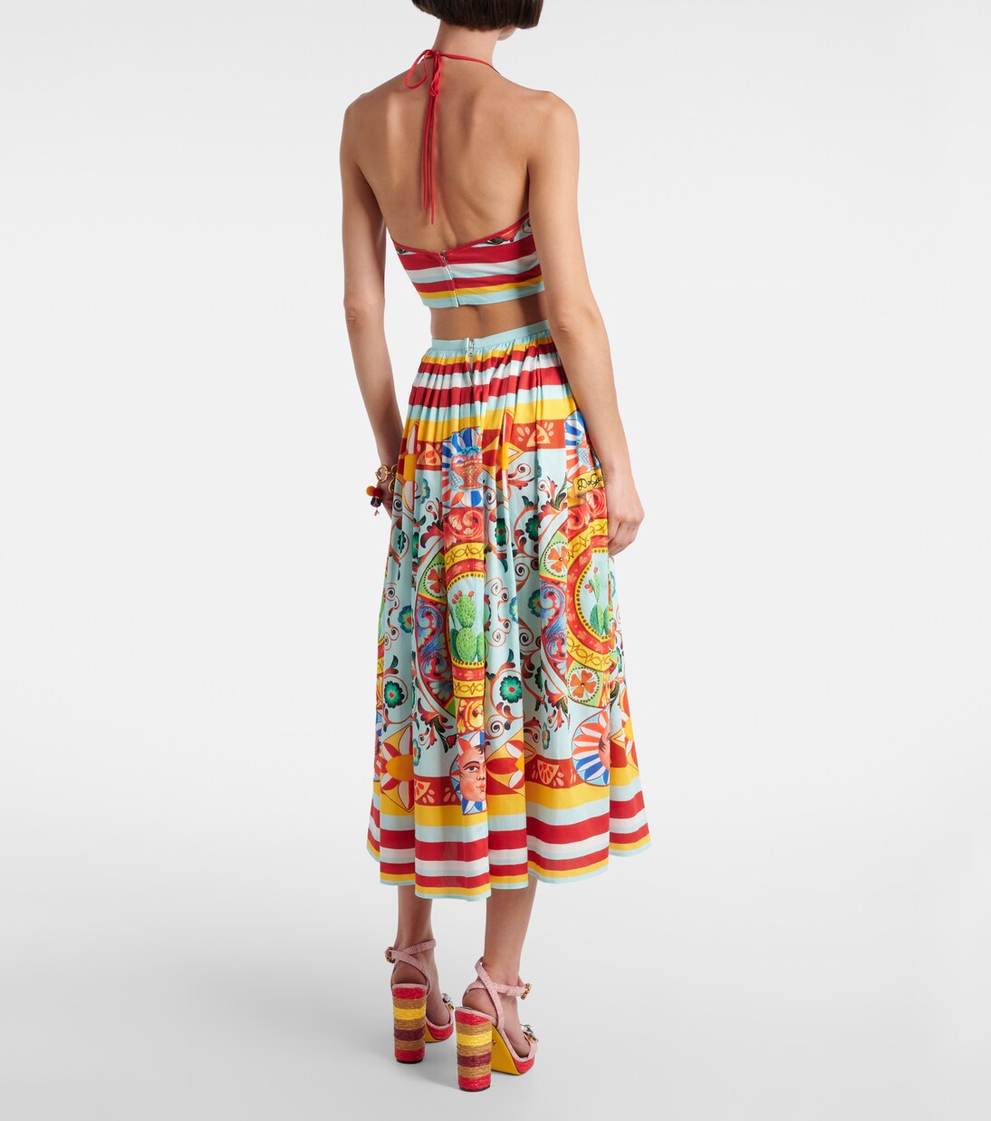 Pleated printed cotton midi skirt | Dolce&Gabbana