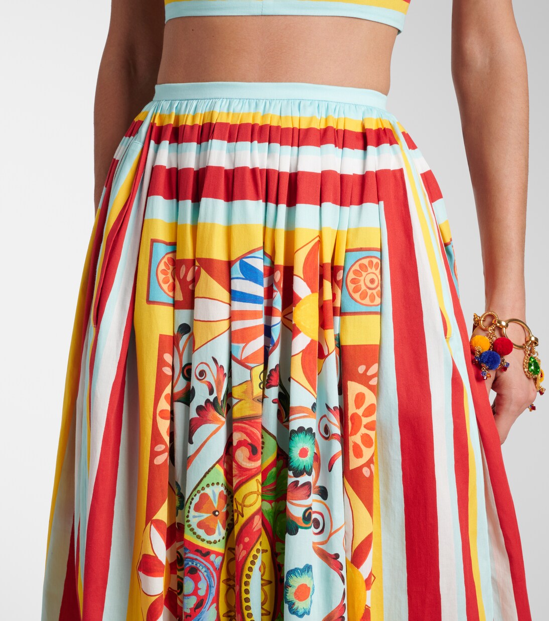 Pleated printed cotton midi skirt | Dolce&Gabbana