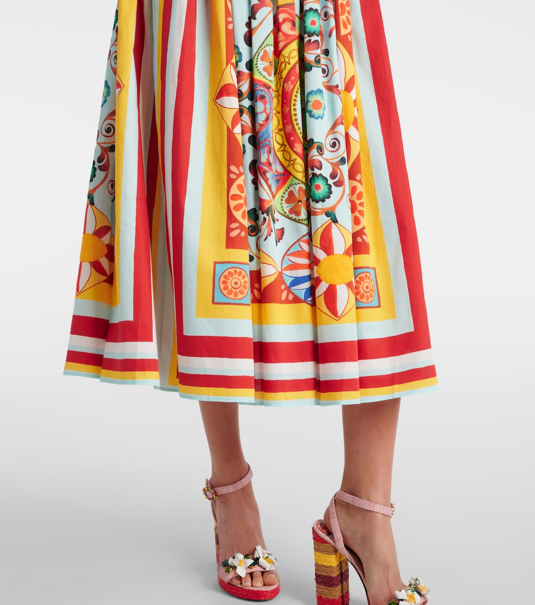Pleated printed cotton midi skirt | Dolce&Gabbana