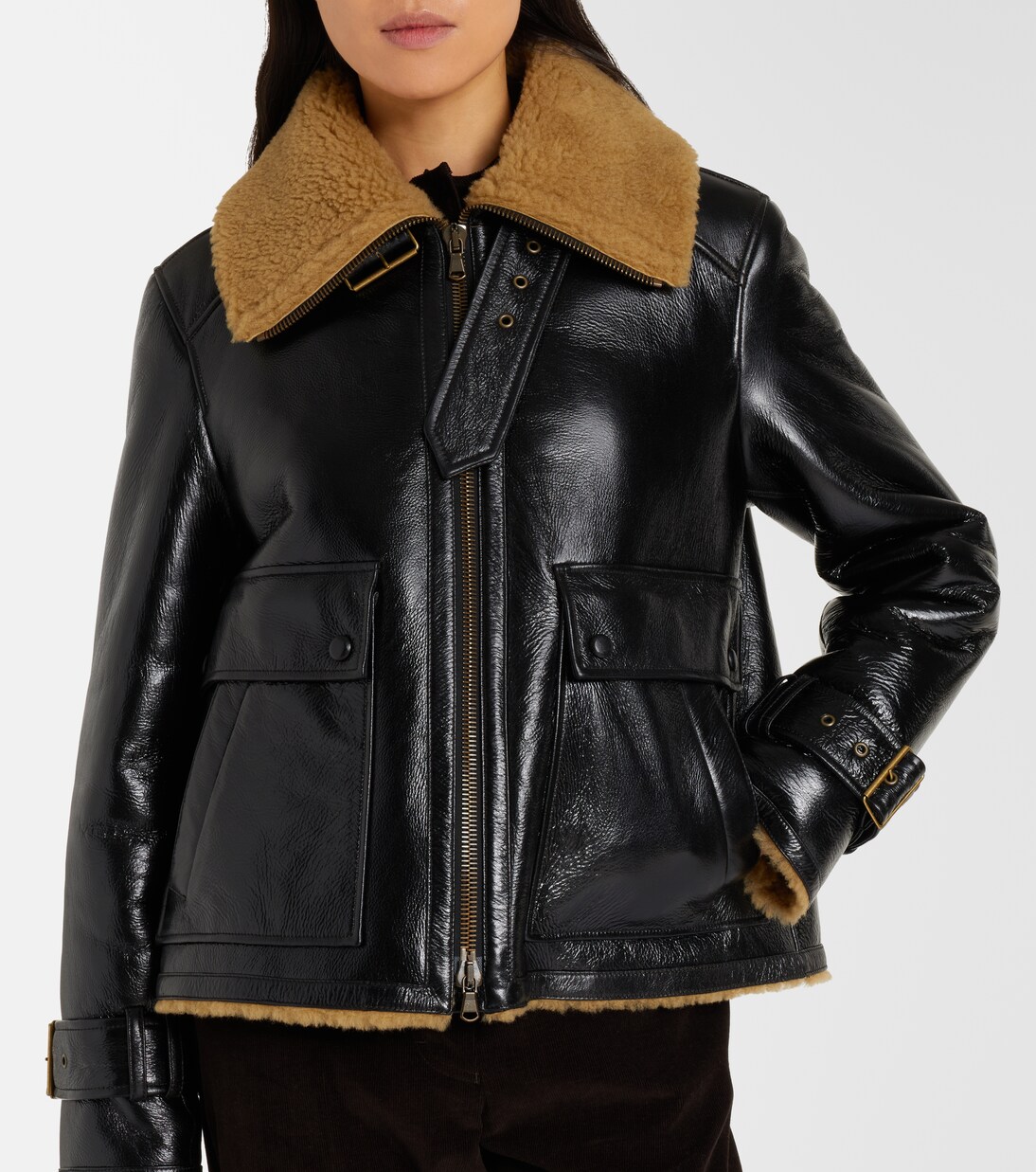 Chaqueta Danika de piel con borrego | Veronica Beard