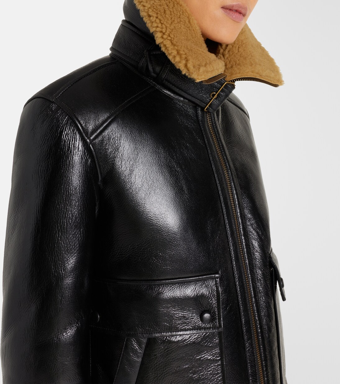 Chaqueta Danika de piel con borrego | Veronica Beard