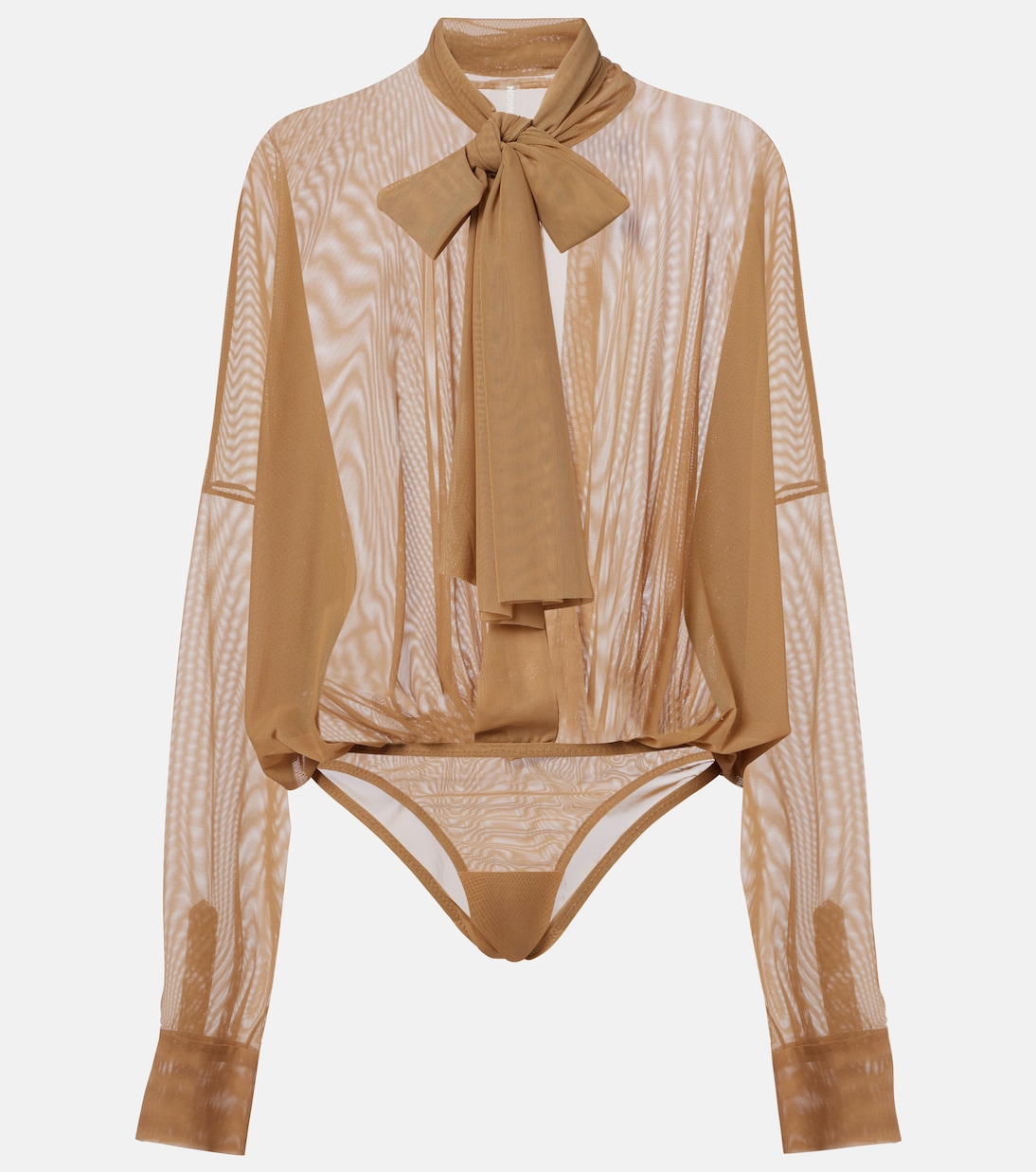 Sheer tie-neck mesh bodysuit | Norma Kamali