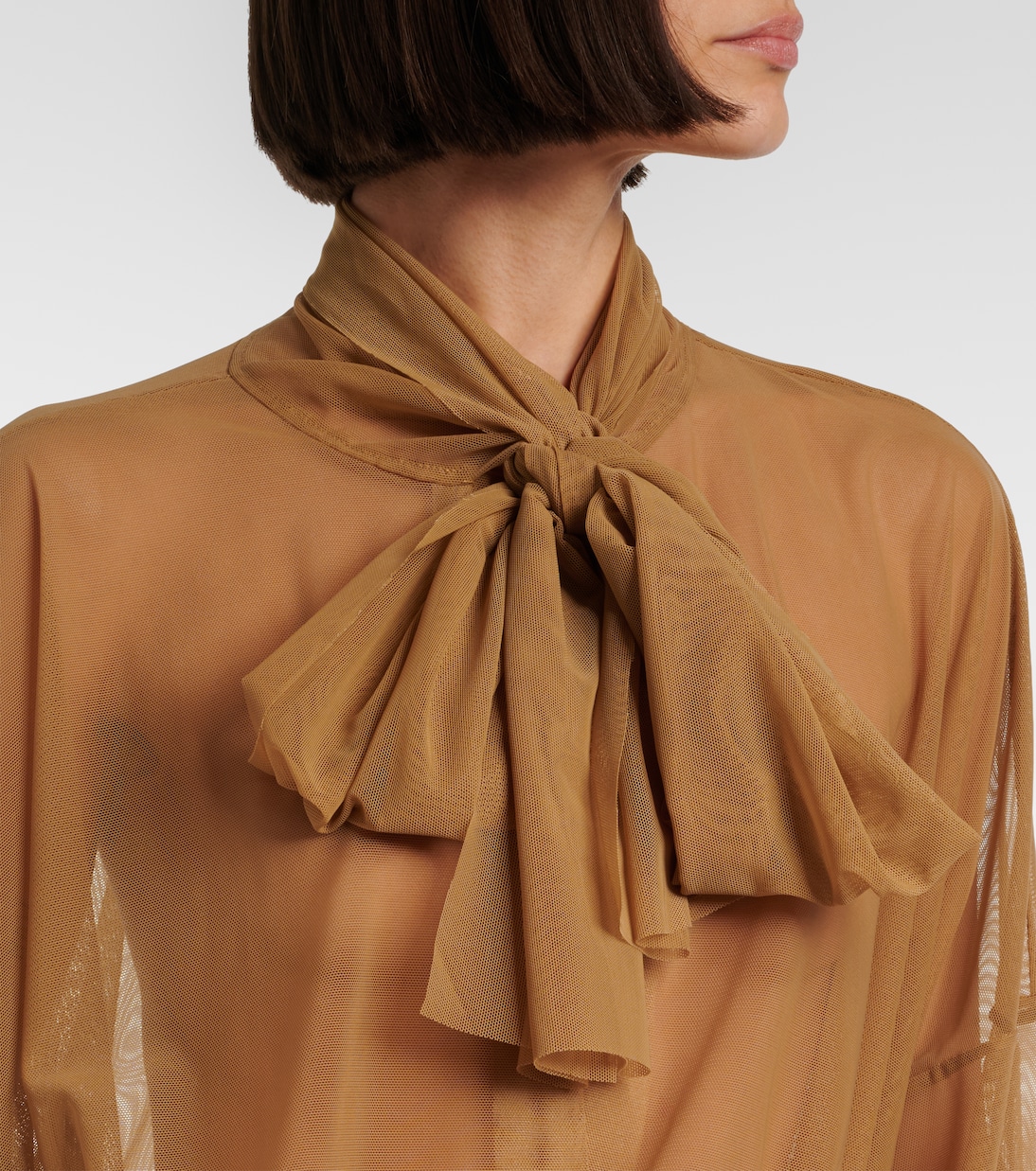 Sheer tie-neck mesh bodysuit | Norma Kamali