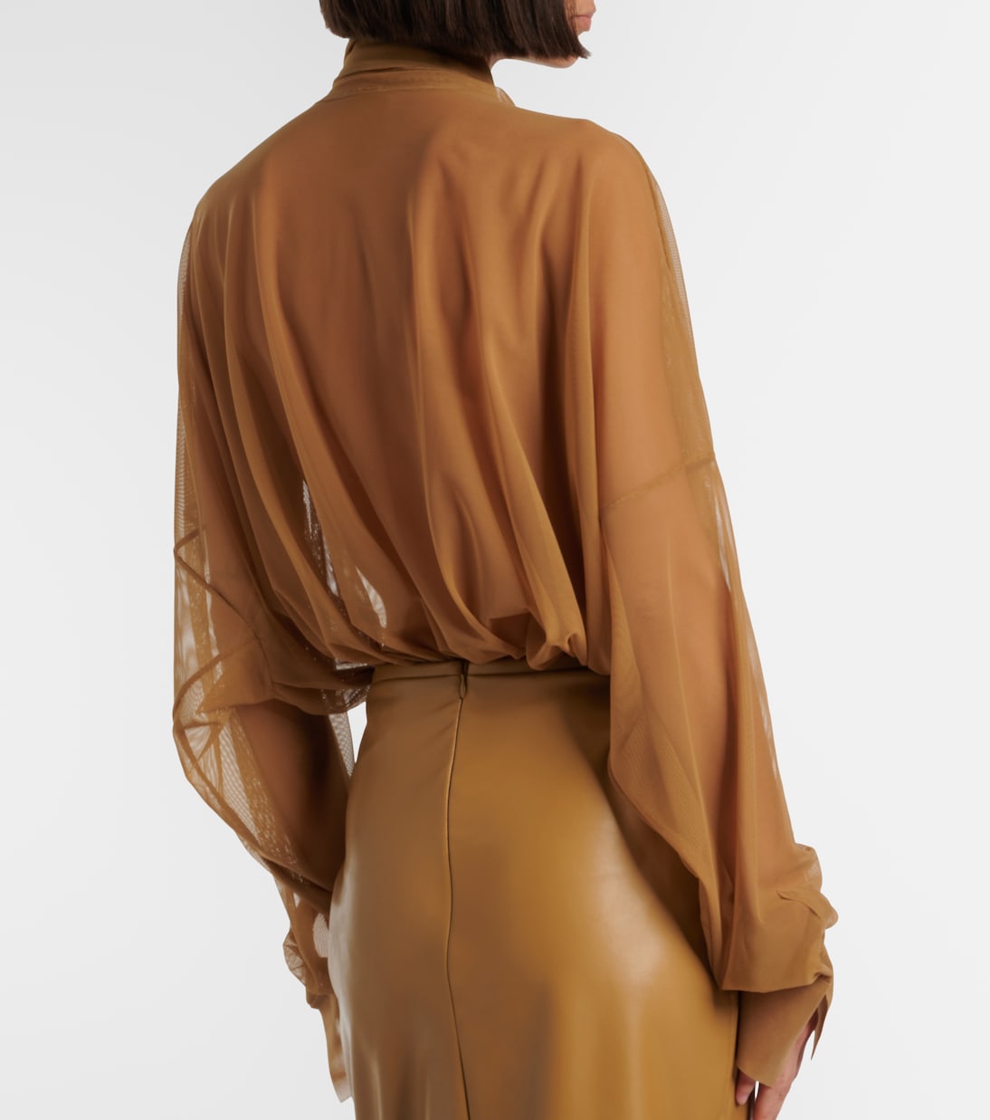 Sheer tie-neck mesh bodysuit | Norma Kamali