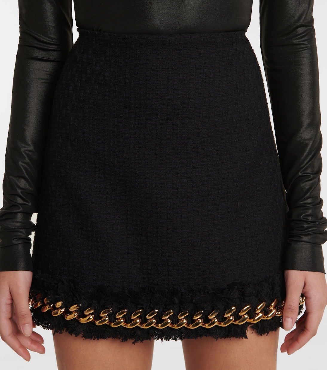 Minifalda de tweed adornada con cadenas | Versace