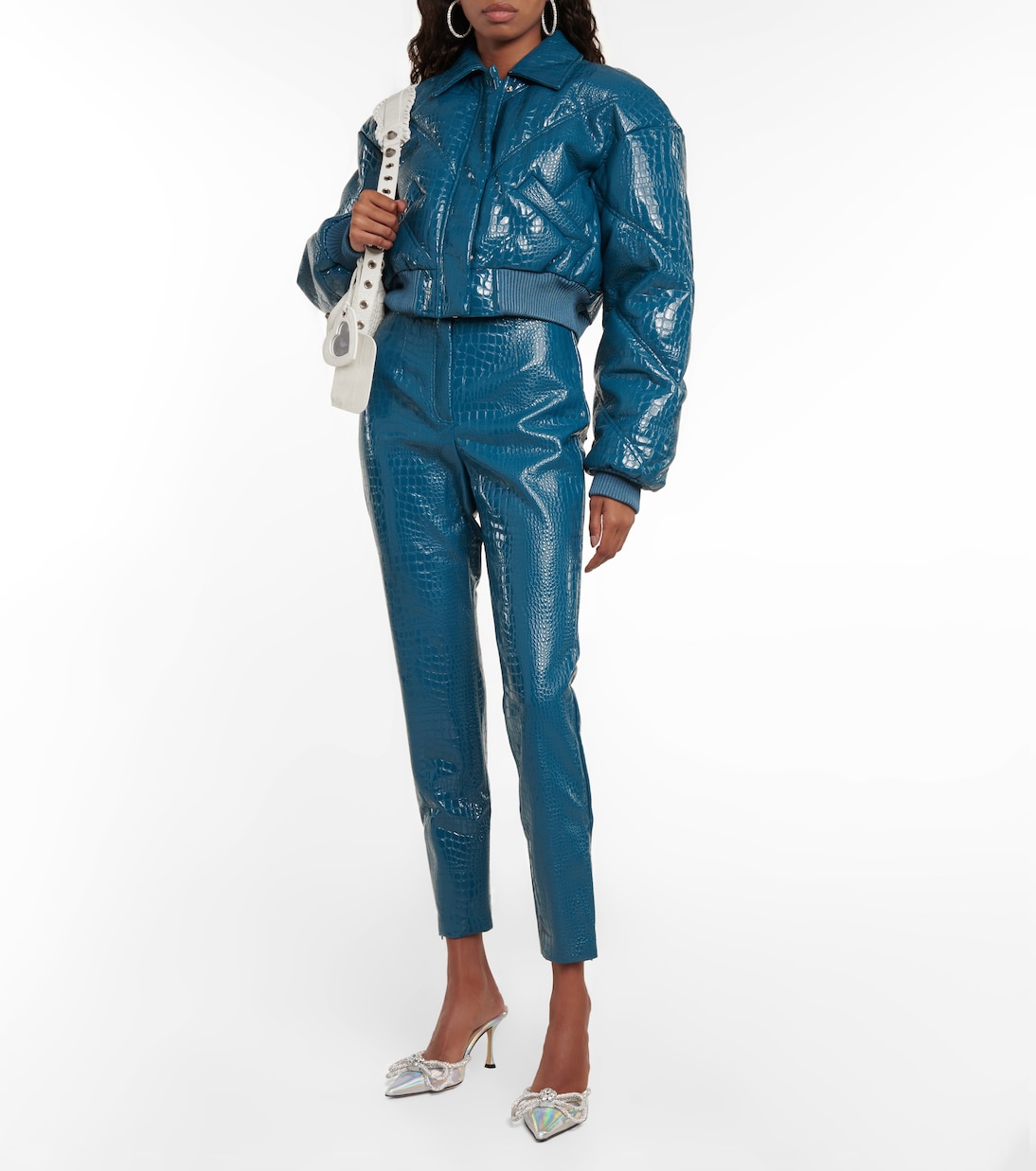 Croc-effect faux leather slim pants | Rotate