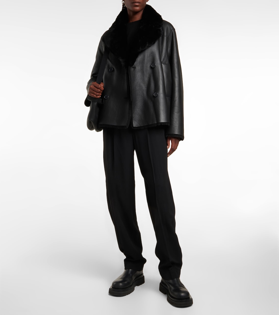Chaqueta cruzada de piel con borrego | Joseph