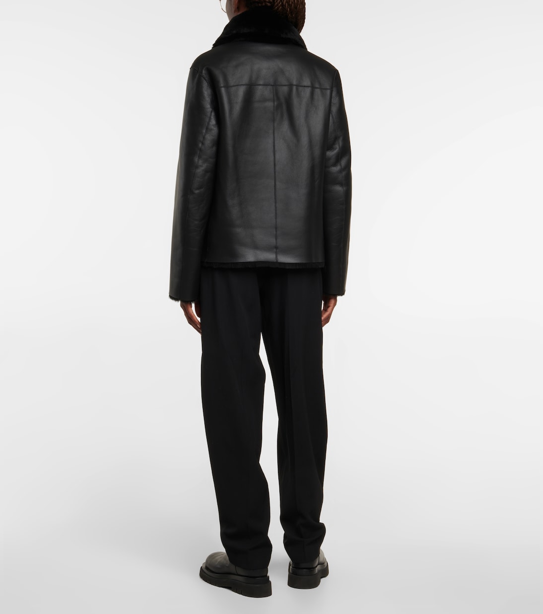 Chaqueta cruzada de piel con borrego | Joseph