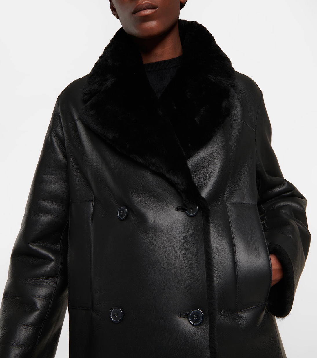 Chaqueta cruzada de piel con borrego | Joseph
