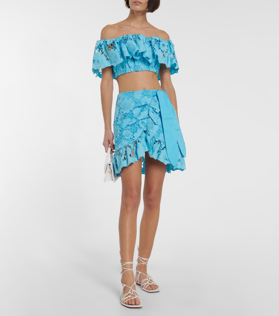 Off-shoulder cotton lace crop top | Self-Portrait